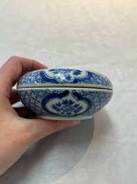 A Chinese blue and white box and cover with floral design, artemisia leaf mark, Kangxi