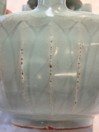 A Chinese Longquan celadon quintuple-tube vase, Yuan