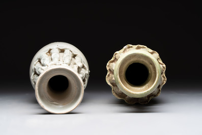 Two Chinese qingbai-glazed urns with applied design, Song