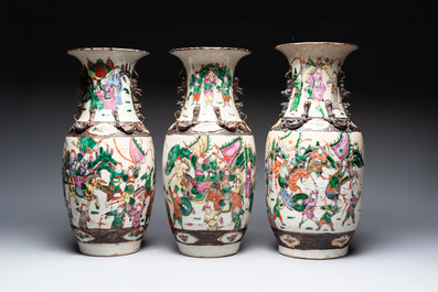 Ten Chinese Nanking famille rose and verte vases, 19/20th C.