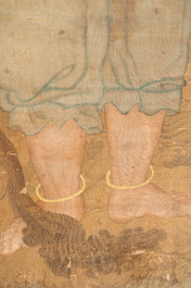 Chinese school: 'Deity and foo dog', ink and colour on silk, 16/17th C.