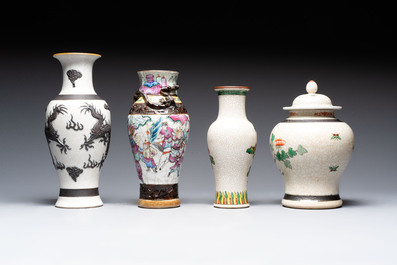 Ten Chinese Nanking famille rose and verte vases, 19/20th C.
