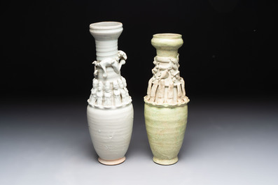 Two Chinese qingbai-glazed urns with applied design, Song