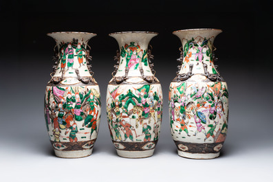 Ten Chinese Nanking famille rose and verte vases, 19/20th C.