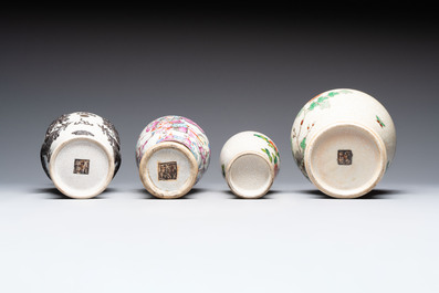 Ten Chinese Nanking famille rose and verte vases, 19/20th C.