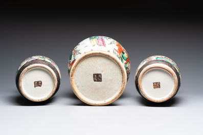 Ten Chinese Nanking famille rose and verte vases, 19/20th C.