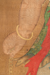 Chinese school: 'Deity and foo dog', ink and colour on silk, 16/17th C.