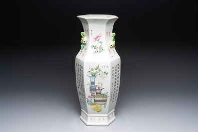 A Chinese hexagonal qianjiang cai vase, signed Wang Qi 王琦, dated 1913