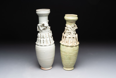 Two Chinese qingbai-glazed urns with applied design, Song