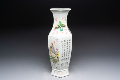 A Chinese hexagonal qianjiang cai vase, signed Wang Qi 王琦, dated 1913