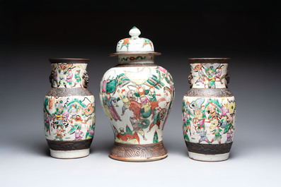Ten Chinese Nanking famille rose and verte vases, 19/20th C.