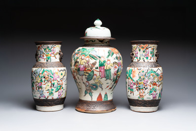 Ten Chinese Nanking famille rose and verte vases, 19/20th C.