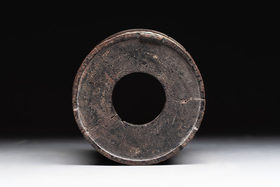 A Chinese hardstone, mother-of-pearl and silver embellished zitan bitong, Chongzhen mark, 17/18th C.