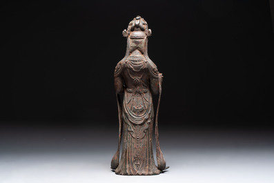 A fine and large Chinese bronze standing Buddha, possibly Liao