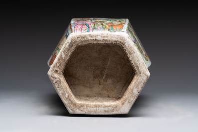 A Chinese hexagonal qianjiang cai vase, signed Wang Qi 王琦, dated 1913