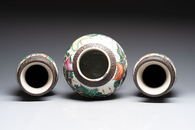 Ten Chinese Nanking famille rose and verte vases, 19/20th C.