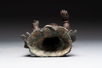 A fine and large Chinese bronze standing Buddha, possibly Liao