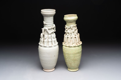 Two Chinese qingbai-glazed urns with applied design, Song