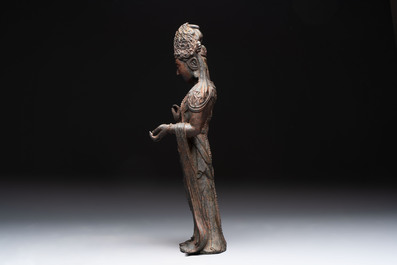 A fine and large Chinese bronze standing Buddha, possibly Liao