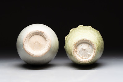 Two Chinese qingbai-glazed urns with applied design, Song