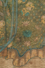 Chinese school: 'Deity and foo dog', ink and colour on silk, 16/17th C.
