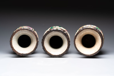 Ten Chinese Nanking famille rose and verte vases, 19/20th C.