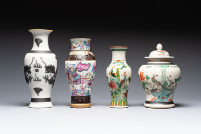 Ten Chinese Nanking famille rose and verte vases, 19/20th C.