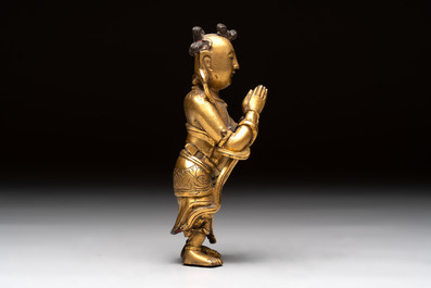 A Chinese gilt-bronze figure of Sudhana, 16/17th C.