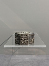 A silver tazza, four boxes and a large spoon, China and Thailand 19/20th C.