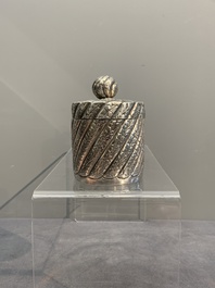 A silver tazza, four boxes and a large spoon, China and Thailand 19/20th C.