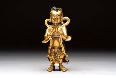 A Chinese gilt-bronze figure of Sudhana, 16/17th C.