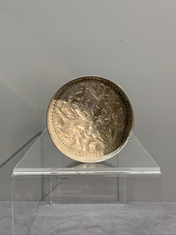 A silver tazza, four boxes and a large spoon, China and Thailand 19/20th C.