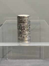 A silver tazza, four boxes and a large spoon, China and Thailand 19/20th C.