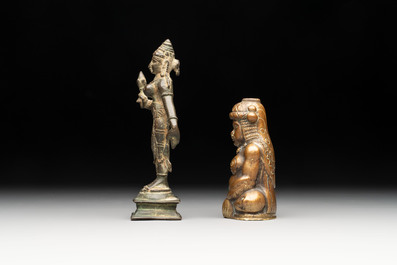 Seven bronze figures of deities and a religious relief plaque, India and Nepal, 18/19th C.