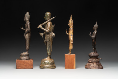 A varied collection of eight bronze Buddha figures, South Asia, 18/19th C.