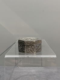 A silver tazza, four boxes and a large spoon, China and Thailand 19/20th C.