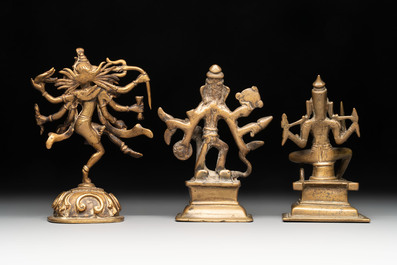 Seven bronze figures of deities and a religious relief plaque, India and Nepal, 18/19th C.