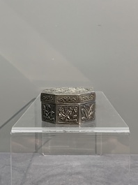 A silver tazza, four boxes and a large spoon, China and Thailand 19/20th C.