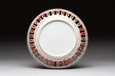 A Chinese famille verte octagonal plate and a 'reticulated border' plate, Kangxi