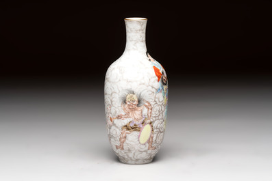 A Chinese famille rose and grisaille 'Zhongkui' vase, Daoguang mark, 20th C.