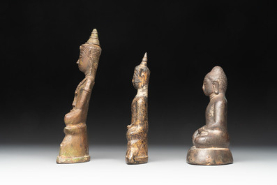 A varied collection of eight bronze Buddha figures, South Asia, 18/19th C.