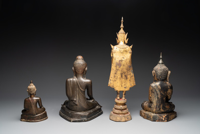 A group of four Thai bronze Buddha figures, 19th C.