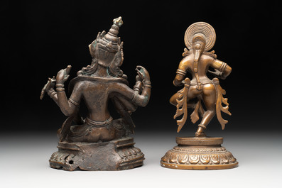 Seven bronze figures of deities and a religious relief plaque, India and Nepal, 18/19th C.