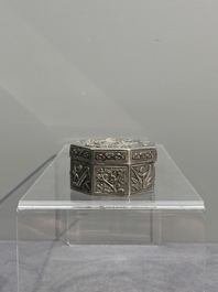 A silver tazza, four boxes and a large spoon, China and Thailand 19/20th C.