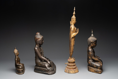 A group of four Thai bronze Buddha figures, 19th C.