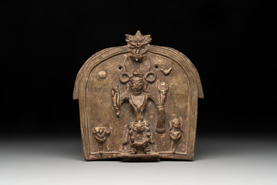 Seven bronze figures of deities and a religious relief plaque, India and Nepal, 18/19th C.