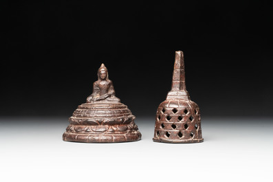 A varied collection of eight bronze Buddha figures, South Asia, 18/19th C.
