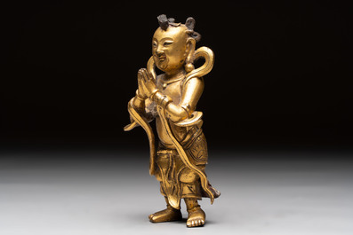 A Chinese gilt-bronze figure of Sudhana, 16/17th C.