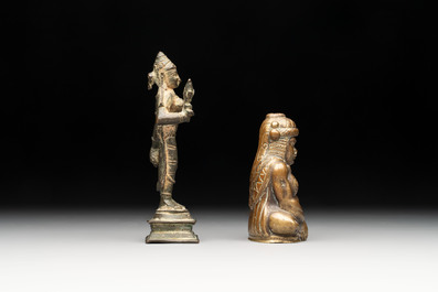 Seven bronze figures of deities and a religious relief plaque, India and Nepal, 18/19th C.