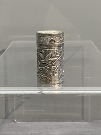 A silver tazza, four boxes and a large spoon, China and Thailand 19/20th C.